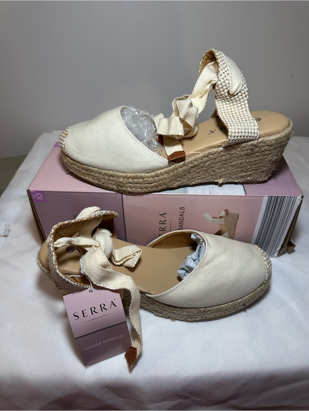 Serra Cream Canvas Espadrille Wedge Sandals with Ankle Wrap